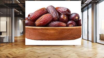 Dates in a wooden bowl, isolated on white background, Generated image Wall mural