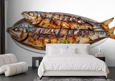 Grilled sardines on a plate Wall mural