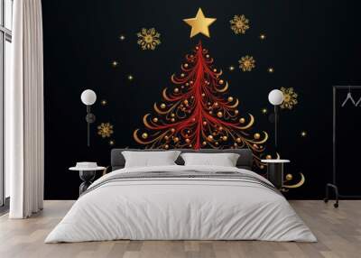 Christmas tree set against a firm backdrop, . Incorporate touches of soft gold and pristine white, drawing creative stimulus from expansive wall mural Wall mural