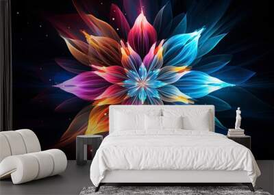 Light, star, fractal, design, pattern, art, blue, illustration, motion Wall mural