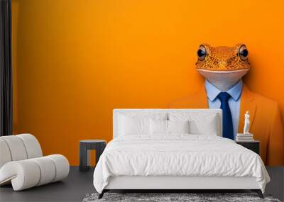 Frog in Yellow Suit and Blue Tie Wall mural