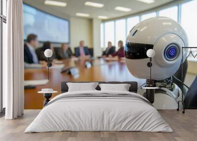 Robot Observing Humans in a Boardroom During a Meeting Wall mural