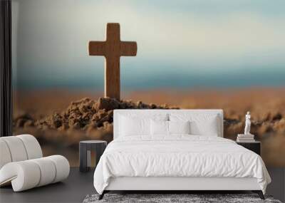 Solitary Crucifix Marking a Fresh Grave Wall mural