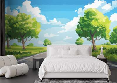 Vector illustration of nature landscape, long road and trees Wall mural