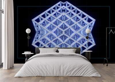 3D geometric shape formations over a retro grid style background. Wall mural