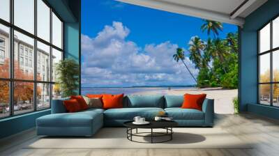 Peaceful, Tropical Beach, Vast Blue Skies, and Lush Green Palms Abound Wall mural