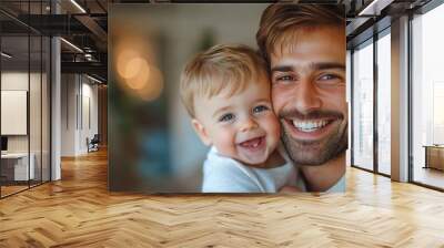 Laughing father and his son having fun together, Generative AI Wall mural