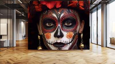 La Catrina,  Mexican festival Dia De Los Muertos. Portrait of woman with traditional la muerte makeup   Wall mural