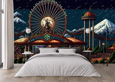 Pixel art amusement park, background in retro style for 8 bit game, Generative AI Wall mural