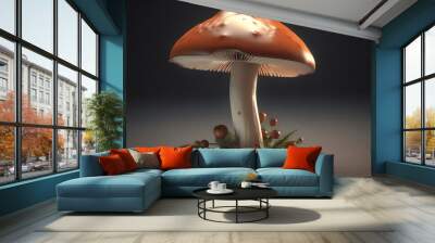 3D illustration of a mushroom. Generative AI Wall mural