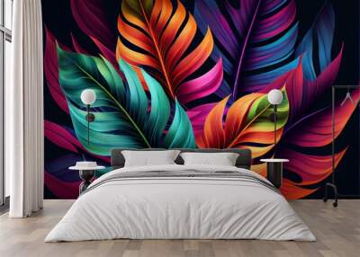 Abstract tropical leaf colourful background. Generative AI Wall mural