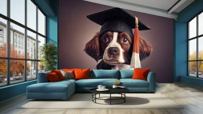 Cute Dog With A Graduation Cap. Graduation Concept. Generative AI Wall mural