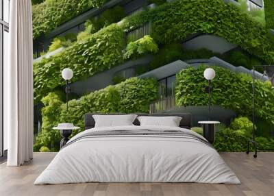 Eco-Friendly Green Building With Vertical Garden Design For Sustainability . Sublime Image . Generative AI Wall mural