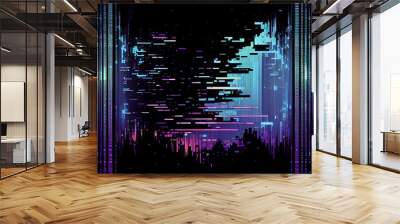 Glitch space scene. Digital pixel noise abstract background. Generative AI Wall mural