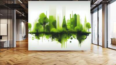 Green eco friendly city and urban forest landscape abstract. Generative AI Wall mural