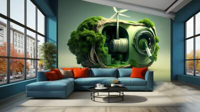 Green energy concept (3d illustration). Generative AI Wall mural