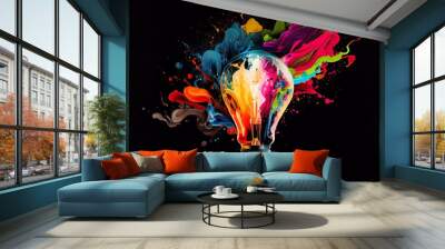 lightbulb eureka moment with impactful and inspiring artistic colourful explosion of paint energy. g Wall mural