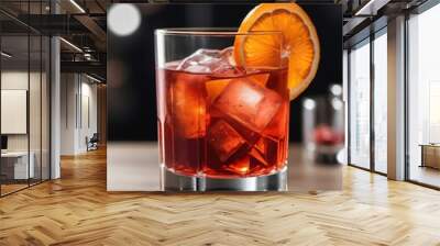 Photo Of Watercolor Negroni Cocktail With Orange Slice Isolated On White Background, Watercolour Drink Illustration Wall mural