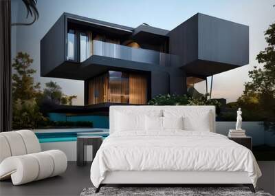 Playful Surreal Architecture. Super Modern Extravagant House. Surreal Modern Villa. Futuristic Luxury Geometric Architecture. Generative AI Wall mural