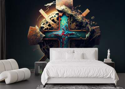 Religious conceptual cross illustration Can be applied to media and design work. Generative AI Wall mural