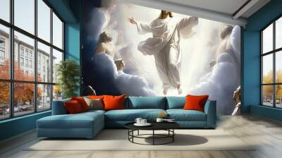 Resurrection Of Jesus, Jesus Is Ascending To The Heaven. Generative AI Wall mural