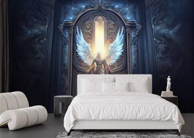 The Door To Heaven. Fantasy Illustration. God, Angels, Archangel Michael, Light. Generative AI Wall mural