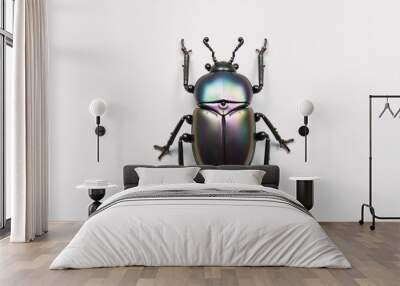 Top-down view of an isolated slate robotic beetle against a white backdrop Wall mural