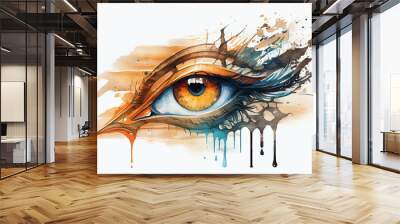 Watercolor Illustration of a The Golden Eye Of Horus. Generative AI Wall mural