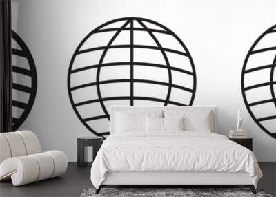 Globe grid spheres. Striped 3D spheres, geometry globe grid, earth latitude and longitude line grid vector symbol set. Spherical grid globe shapes. Illustration globe striped, global geography surface Wall mural