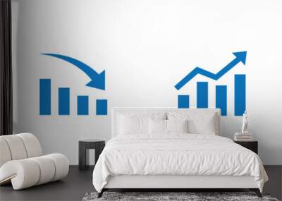 Graphic finance up down vector icon. Red green arrow chart graph. Market stock rate price grow and decline. Wall mural