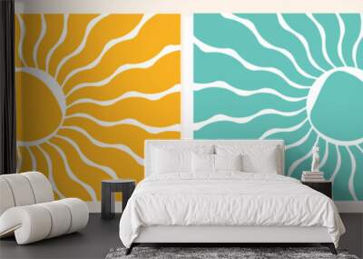 Groovy retro abstract sun backgrounds. Organic doodle shapes in trendy naive hippie 60s 70s style. Contemporary poster print banner template. HorizontalWavy vector illustration in yellow colors. Wall mural