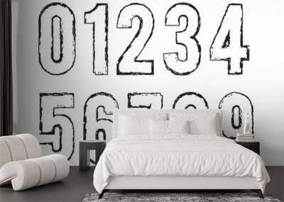 Hand drawn grunge vector numbers. Dirty textured font. Black ink characters isolated on white background. Dirty painted numbers set. Dry brush texture. Typography vector elements Wall mural