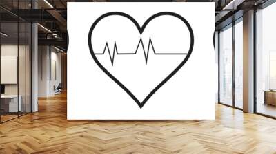 Heart beat icon set. Heart shape with pulse line. Vector illustration Wall mural