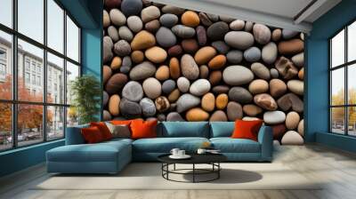 Pebbles stone seamless pattern. Repeated background of construction material. Wall mural