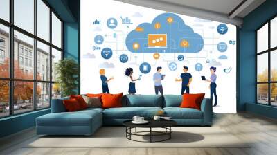 A Business Communication Themed Picture: Digitalization, Cybersecurity, Cloud Computing, Web Service, SAAS, IT Wall mural