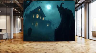 a creature with a scary aura spreads horror and fear in the middle of the night Wall mural