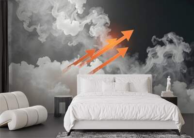 Abstract dynamic arrows taking off in a cloud of smoke. Business success, development and progress, moving forward concept isolated with white highlights, png Wall mural