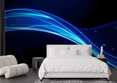 beautiful abstract wave technology background with blue light digital effect corporate concept isolated with white highlights, png Wall mural