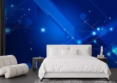 Blue tech geometry: abstract vector background with futuristic elements in shades of blue - modern digital design for web, print, and technology concepts isolated with white highlights, png Wall mural