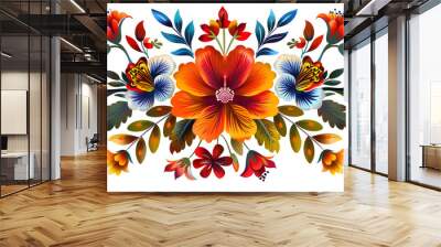 Mexican ethnic flower pattern png in colorful tone isolated on white background, hyperrealism, png
 Wall mural