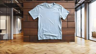 Mockup of blank gray tshirt on rustic wood background isolated with white highlights, png Wall mural