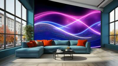 Modern abstract glowing wave background. Dynamic flowing wave lines design element. Futuristic technology and sound wave pattern isolated with white highlights, png Wall mural