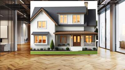 Modern middle class american home isolated with white highlights, png Wall mural