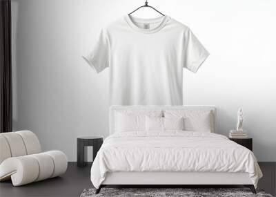 White basic t shirt for boys youth apparel studio shoot. Creative banner. Copyspace image isolated with white highlights, png Wall mural