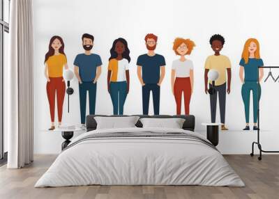 Diverse multicultural group of people standing together (europian, asian, american). Human social diversity crowd  illustration, Generative AI Wall mural