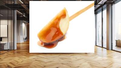 Apple wedge with sweet sauce on white background Wall mural