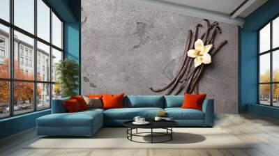 Aromatic vanilla sticks on grey background Wall mural