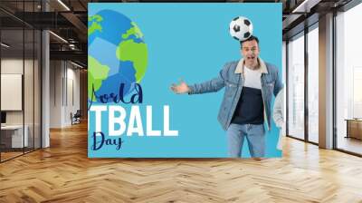 Banner for World Football Day with happy man and his son Wall mural