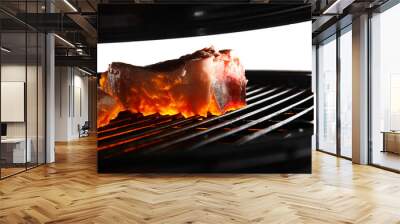 Barbecue grill with tasty meat on white background, closeup Wall mural