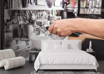 Barista preparing fresh aromatic coffee in cafe Wall mural